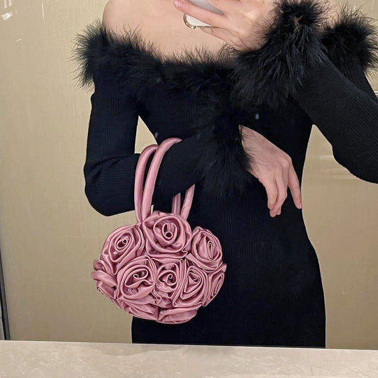 Retro Hand-held Oblique Handmade Flower Round Bag